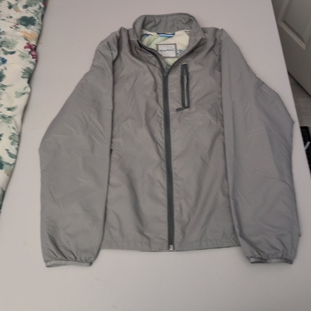 Tommy Bahama Jacket Mens Medium M Gray Full Zip Lightweight Windbreaker Golf